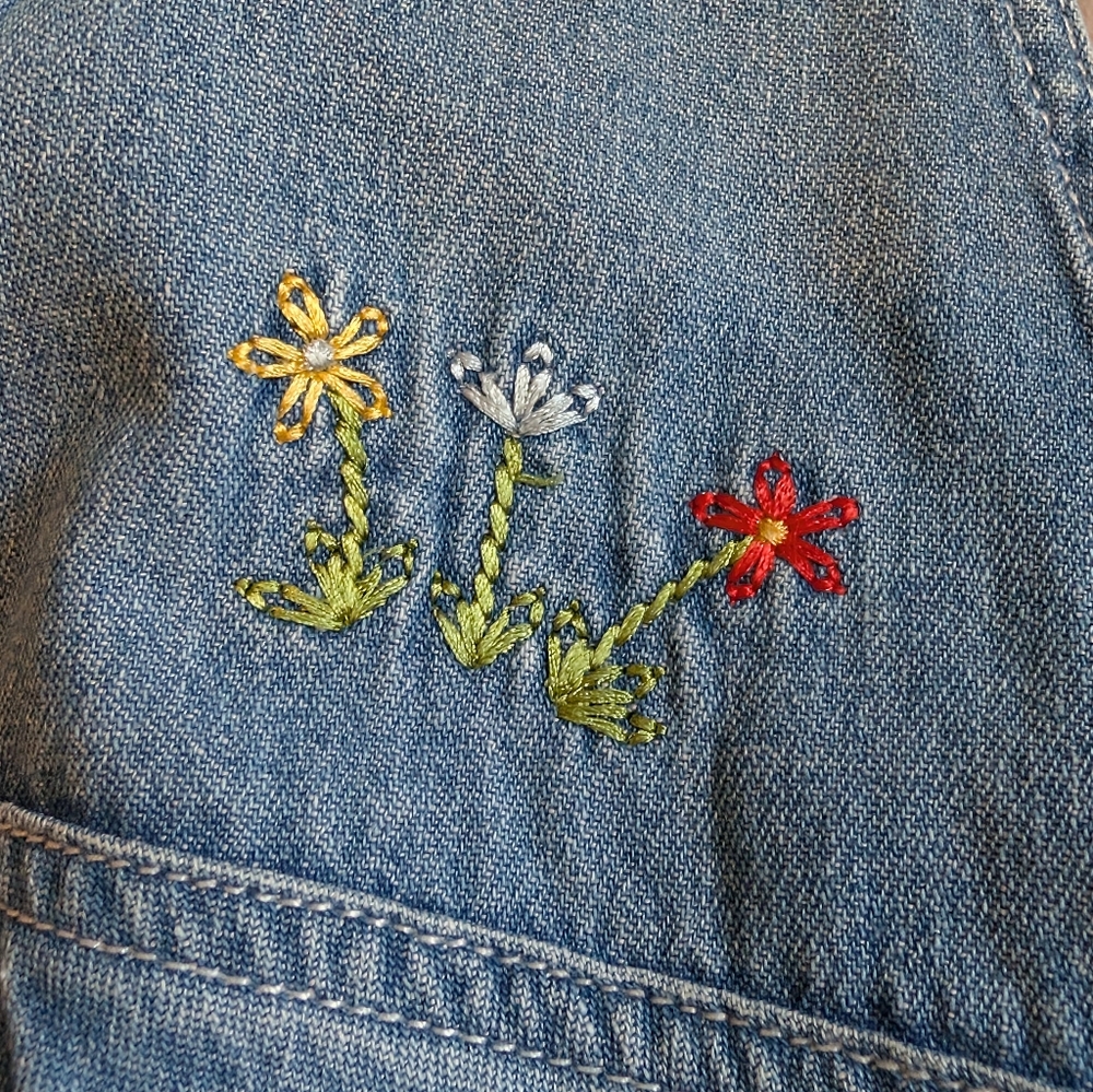 Vintage Stonebridge Denim Floral Embroidery Overalls Size Large - Picture 2 of 13
